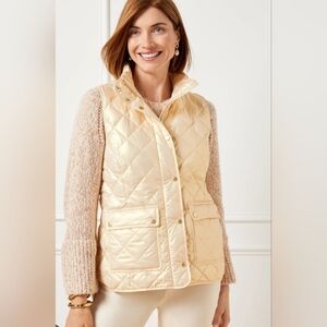 Talbots Pearlized Cloud Dancer Quilted Down Puffer Vest Size M